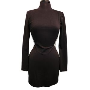 Elegant Black Mini Long Sleeve Dress With Backless Back